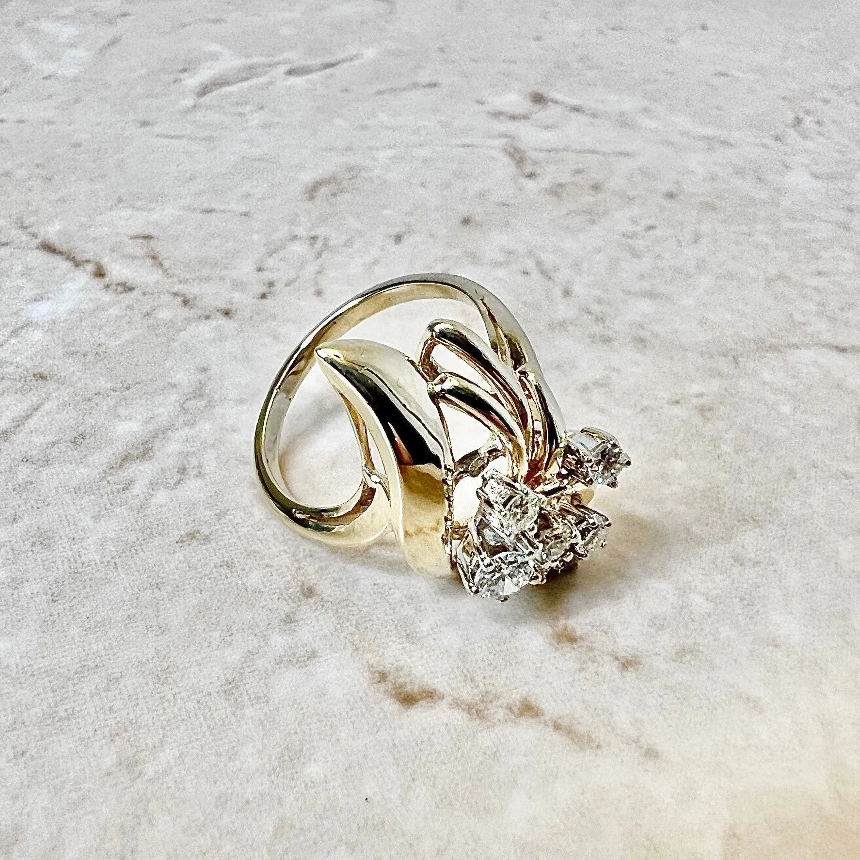 Vintage 14 Karat Yellow Gold 1/2 Carat Diamond Cocktail Ring