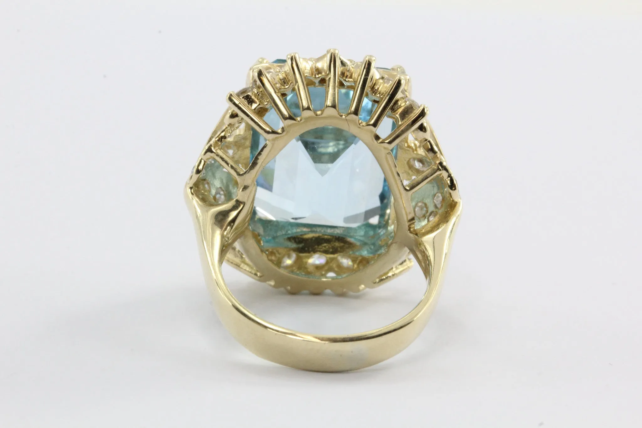 Vintage 14K Gold Swiss Blue Topaz & Diamond Large Chunky Cocktail Ring