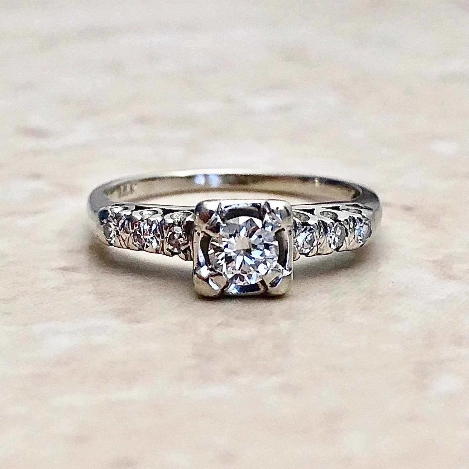 Vintage 1940’s 14 Karat White Gold 0.35 Carat Diamond Engagement Ring