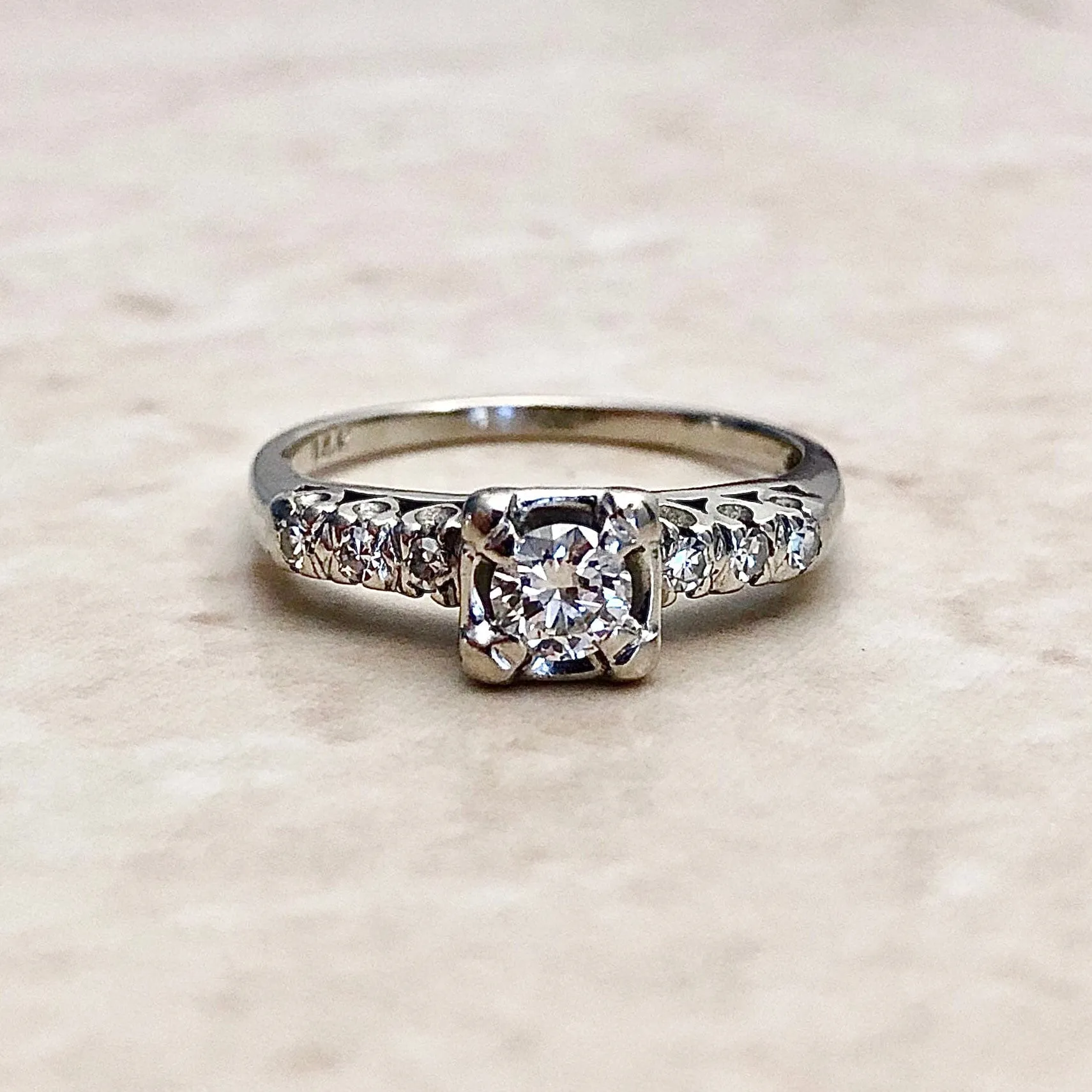 Vintage 1940’s 14 Karat White Gold 0.35 Carat Diamond Engagement Ring