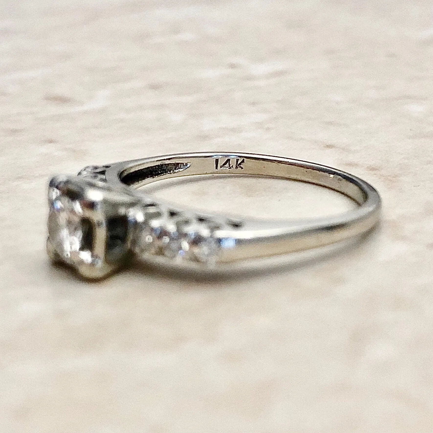 Vintage 1940’s 14 Karat White Gold 0.35 Carat Diamond Engagement Ring