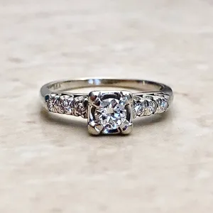 Vintage 1940’s 14 Karat White Gold 0.35 Carat Diamond Engagement Ring