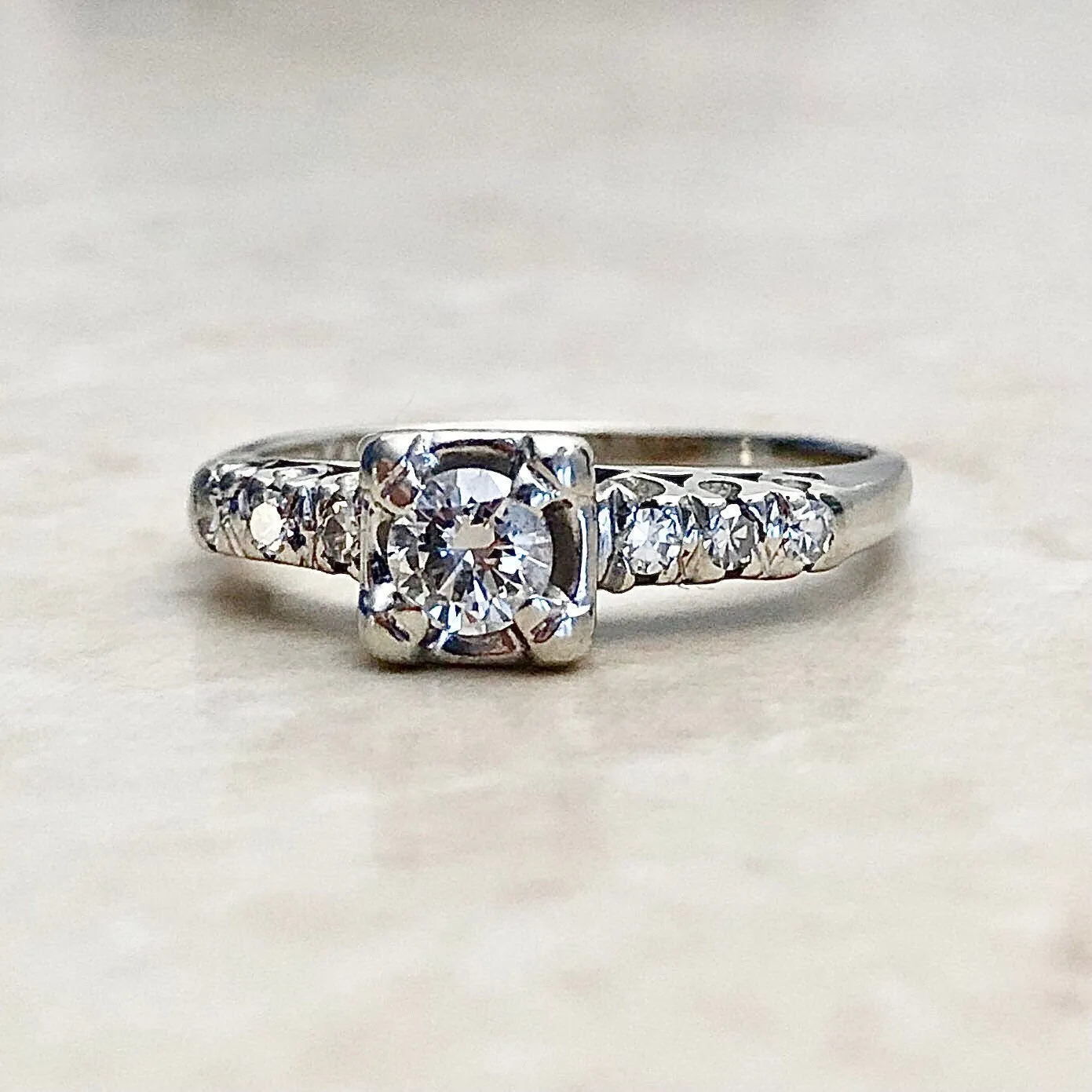 Vintage 1940’s 14 Karat White Gold 0.35 Carat Diamond Engagement Ring