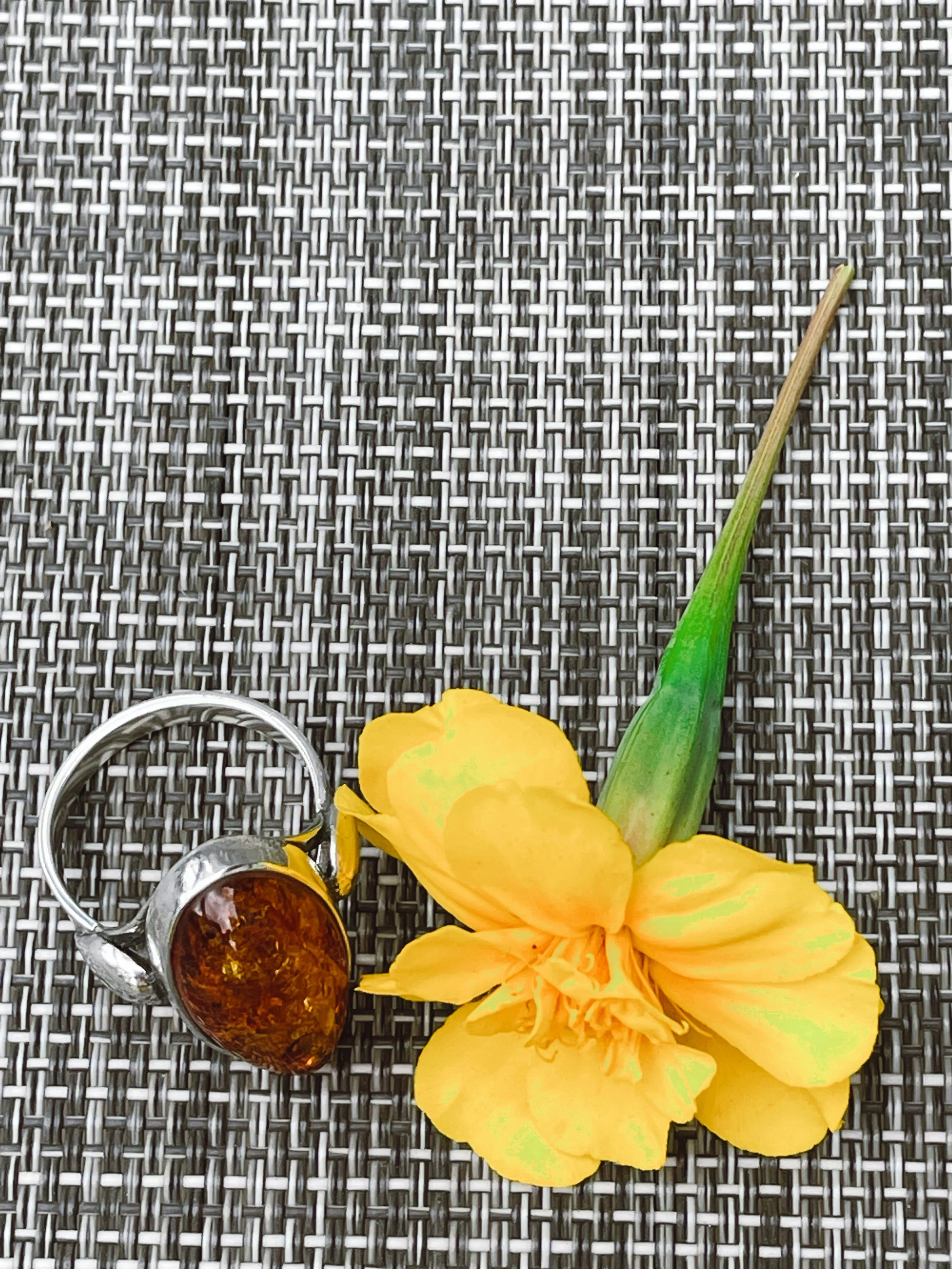 Vintage Balkan Amber and Silver Ring