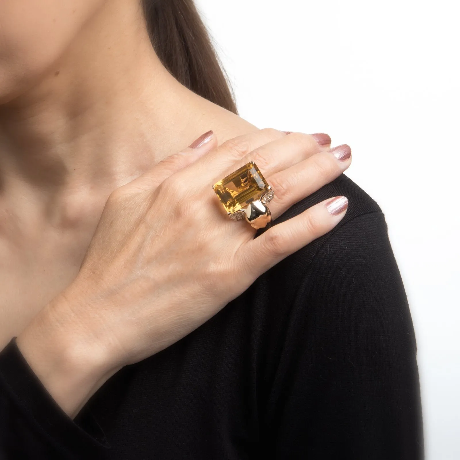Vintage Elephant Citrine Ring 14k Yellow Gold Diamond Ears Estate Animal Jewelry