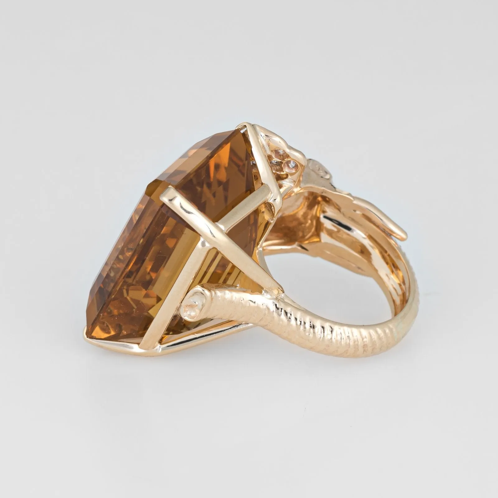 Vintage Elephant Citrine Ring 14k Yellow Gold Diamond Ears Estate Animal Jewelry