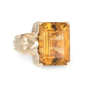 Vintage Elephant Citrine Ring 14k Yellow Gold Diamond Ears Estate Animal Jewelry