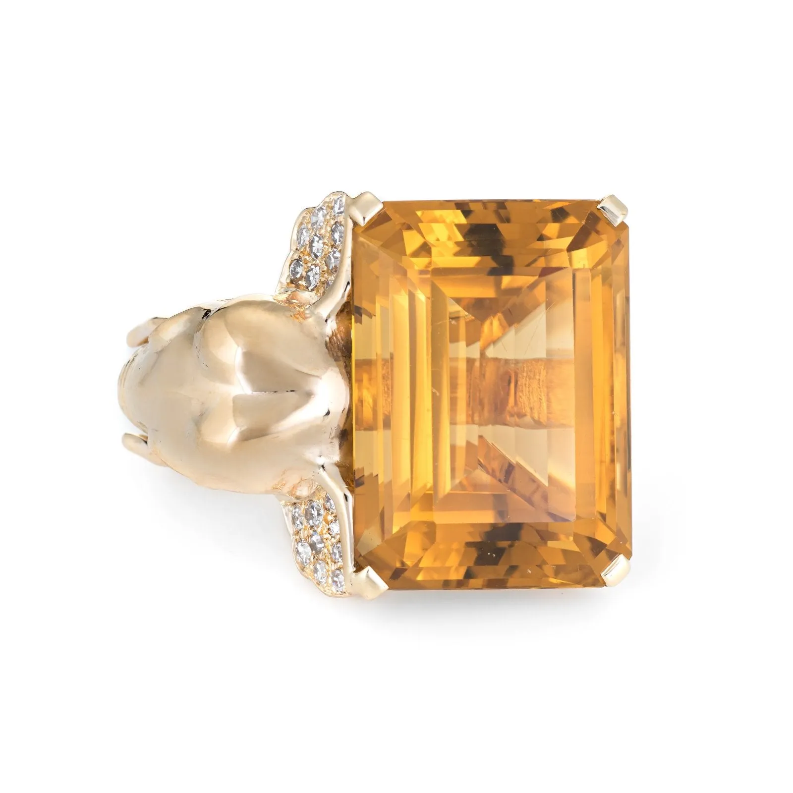 Vintage Elephant Citrine Ring 14k Yellow Gold Diamond Ears Estate Animal Jewelry