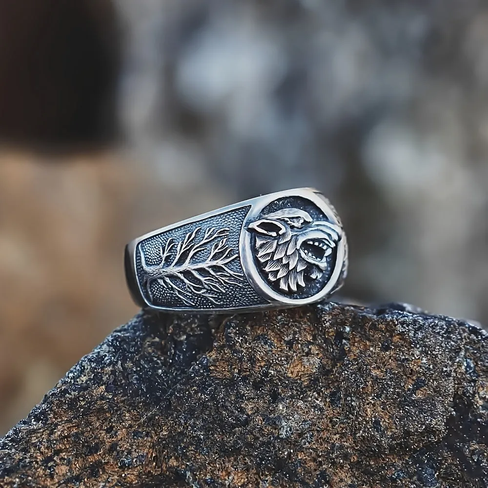 Vintage Embossed Wolf Statement Ring Retro Punk Jewelry For Men
