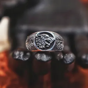 Vintage Embossed Wolf Statement Ring Retro Punk Jewelry For Men