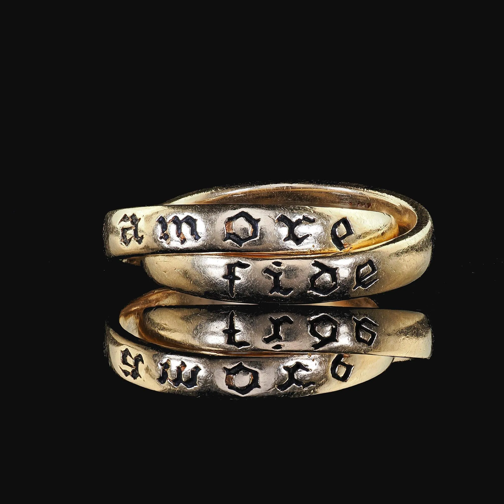 Vintage Estate 14K Yellow Gold Amore Fide Intertwined Band Rolling Ring