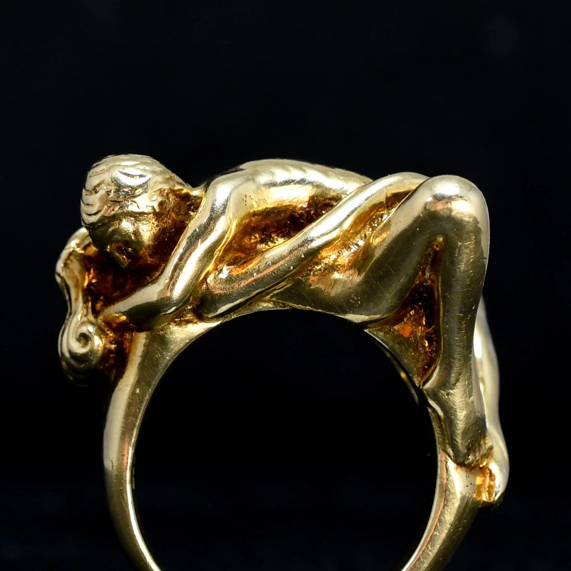 Vintage French 14k Gold Erotic Lovers Ring