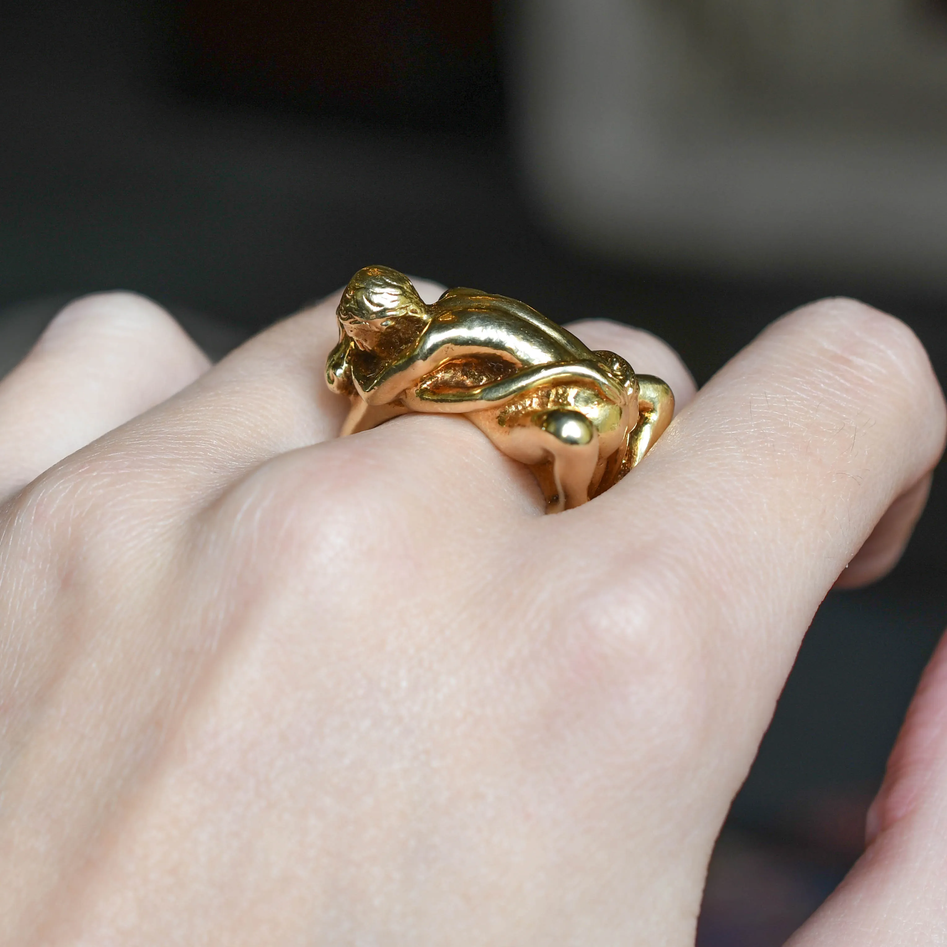 Vintage French 14k Gold Erotic Lovers Ring