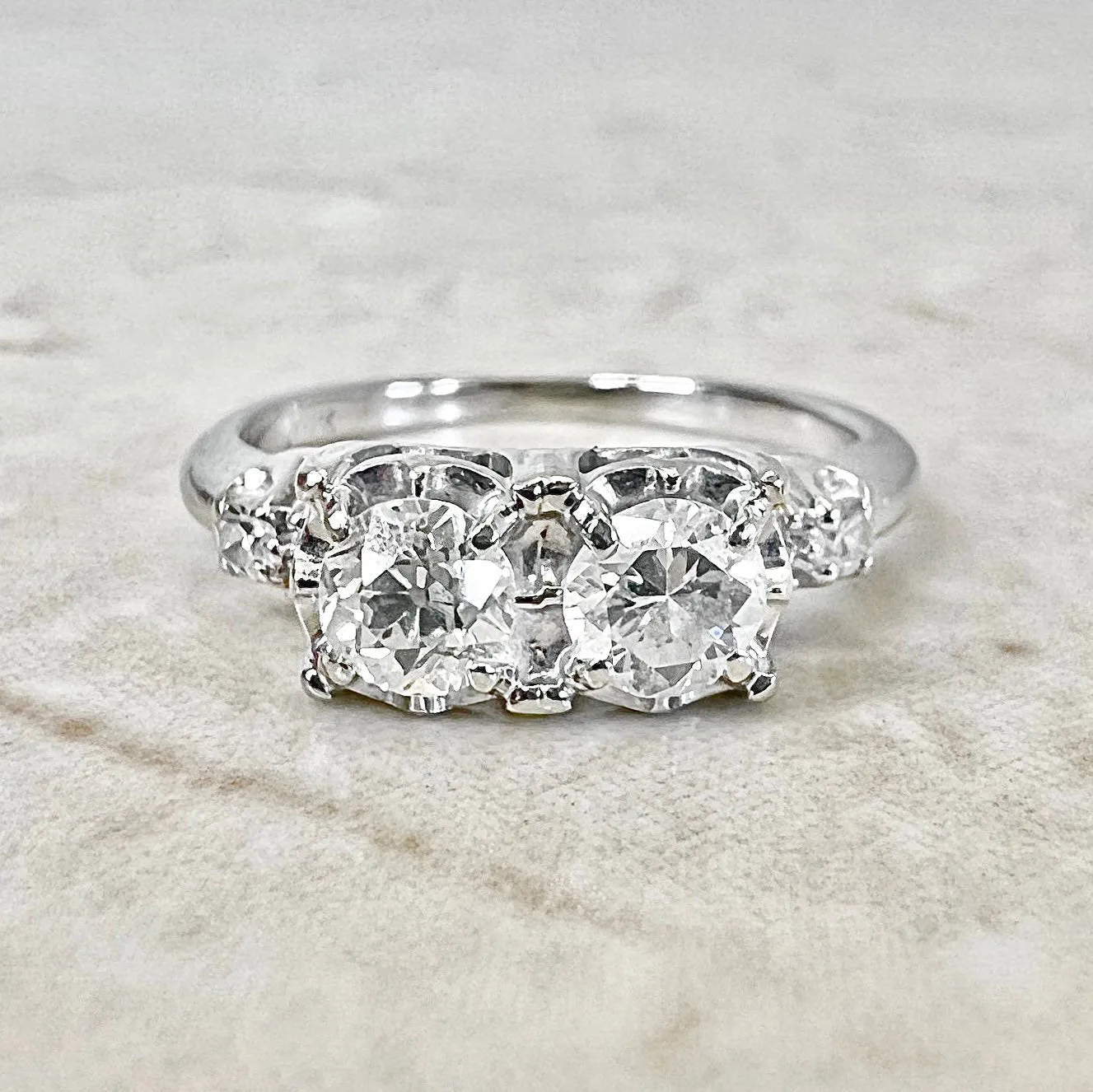 Vintage Late Art Deco 14 Karat White Gold 0.70 Carat Diamond Toi Et Moi Ring