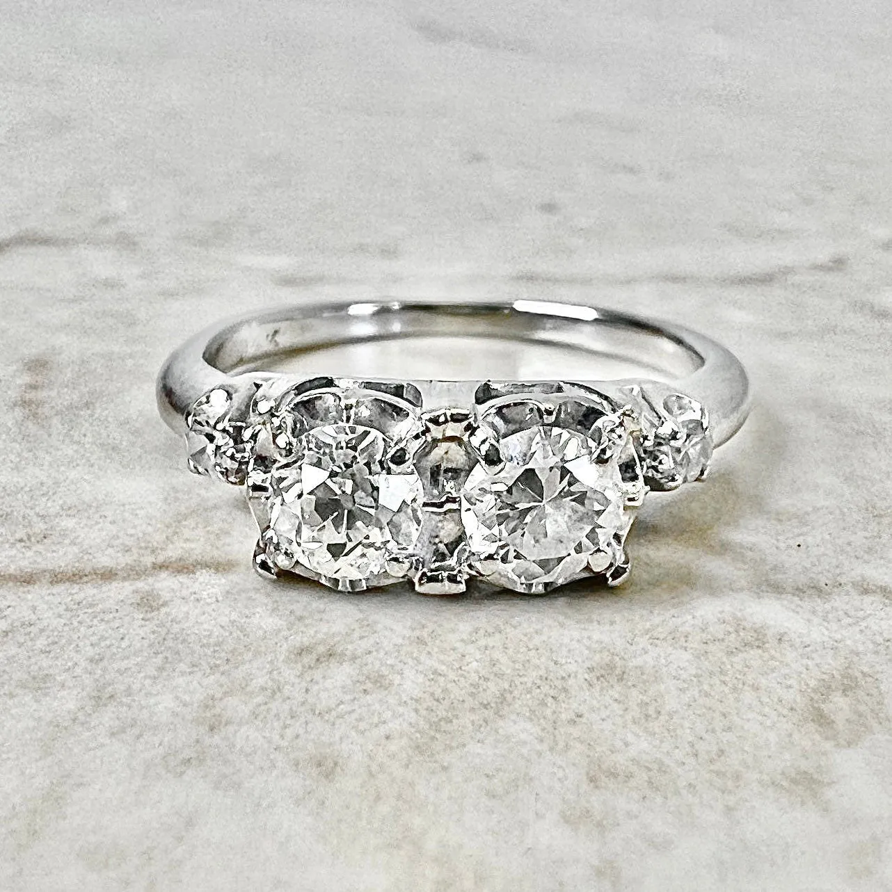 Vintage Late Art Deco 14 Karat White Gold 0.70 Carat Diamond Toi Et Moi Ring