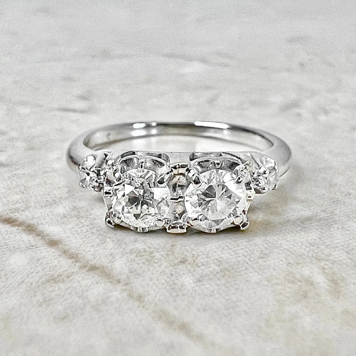 Vintage Late Art Deco 14 Karat White Gold 0.70 Carat Diamond Toi Et Moi Ring