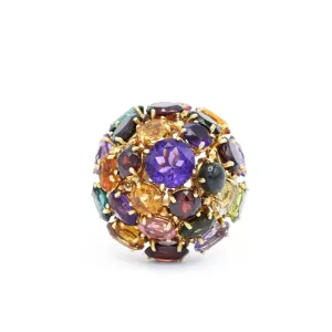 Vintage Natural Multicolor Semiprecious Dome Ring