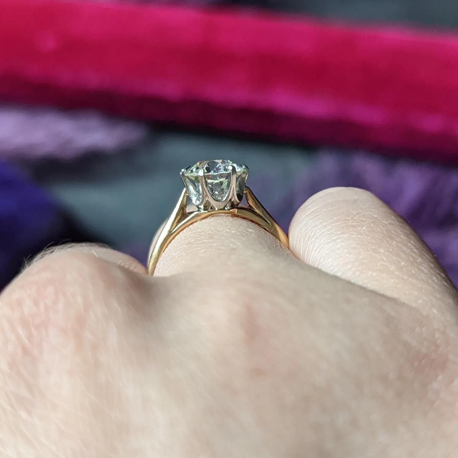 Vintage Old European 1.41 CTW Diamond Platinum 14 Karat Yellow Gold Solitaire Engagement Ring GIA