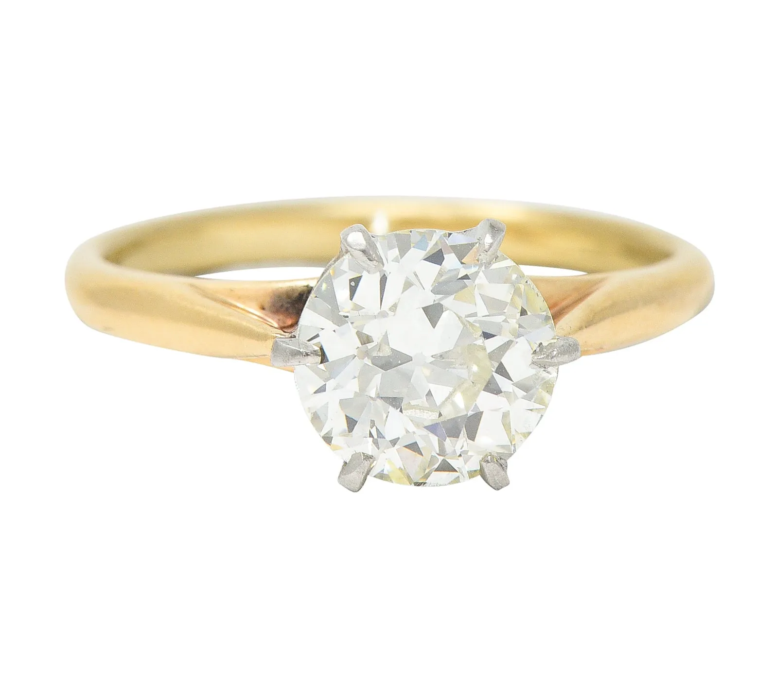 Vintage Old European 1.41 CTW Diamond Platinum 14 Karat Yellow Gold Solitaire Engagement Ring GIA