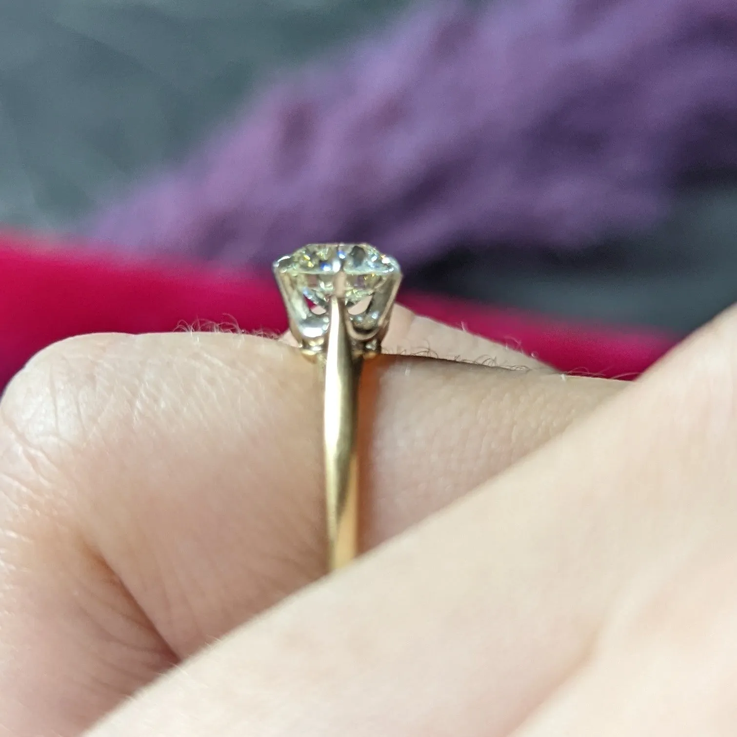 Vintage Old European 1.41 CTW Diamond Platinum 14 Karat Yellow Gold Solitaire Engagement Ring GIA