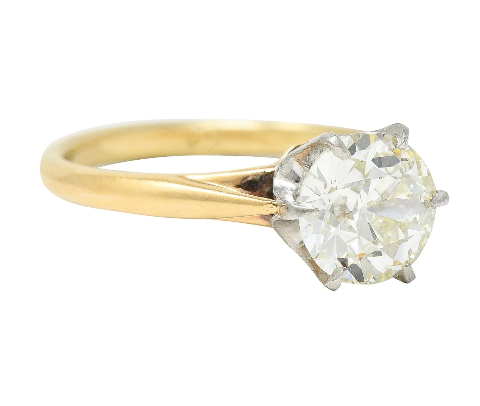 Vintage Old European 1.41 CTW Diamond Platinum 14 Karat Yellow Gold Solitaire Engagement Ring GIA