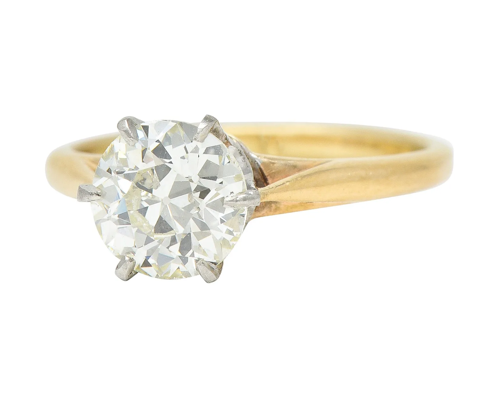 Vintage Old European 1.41 CTW Diamond Platinum 14 Karat Yellow Gold Solitaire Engagement Ring GIA