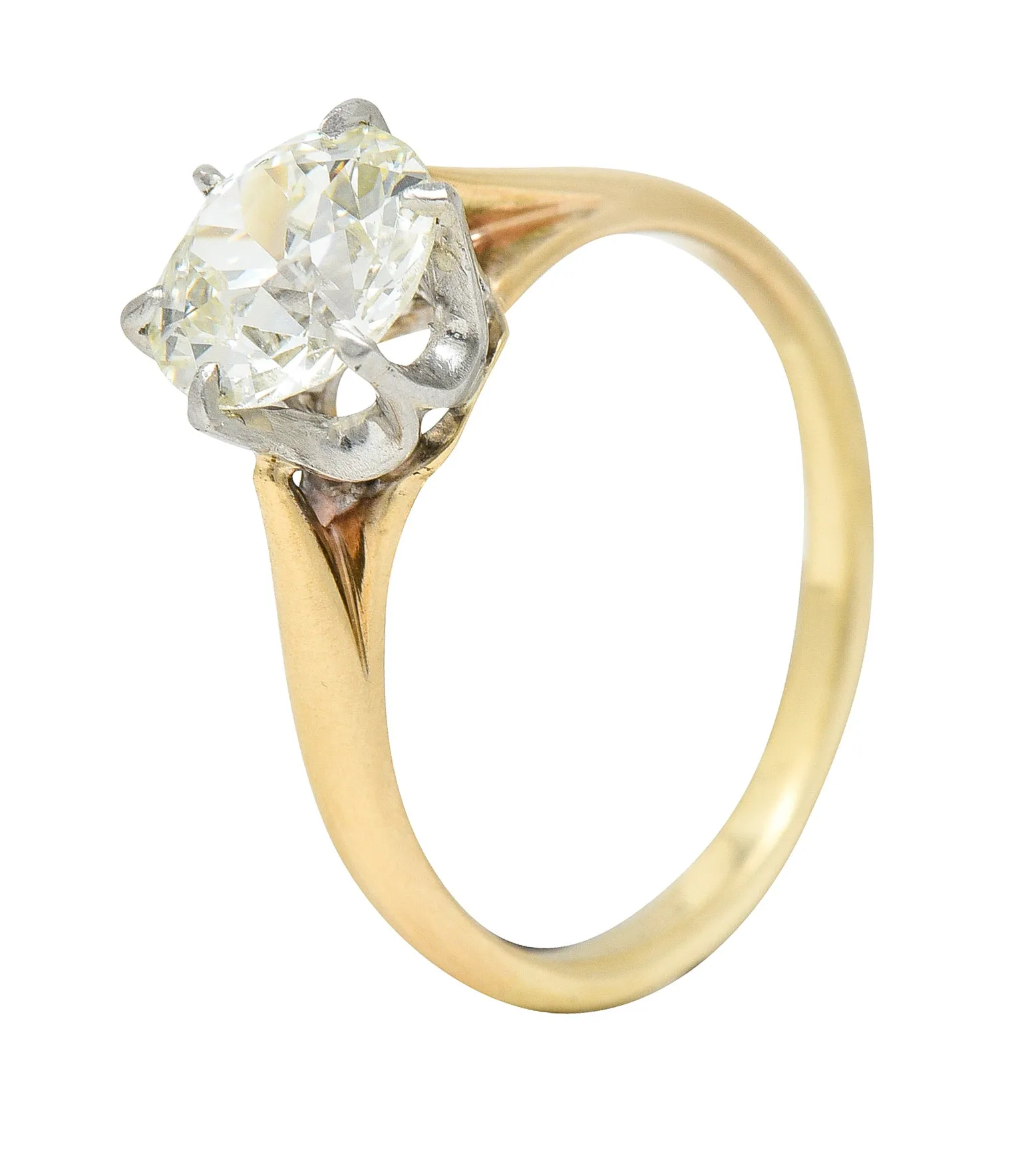 Vintage Old European 1.41 CTW Diamond Platinum 14 Karat Yellow Gold Solitaire Engagement Ring GIA