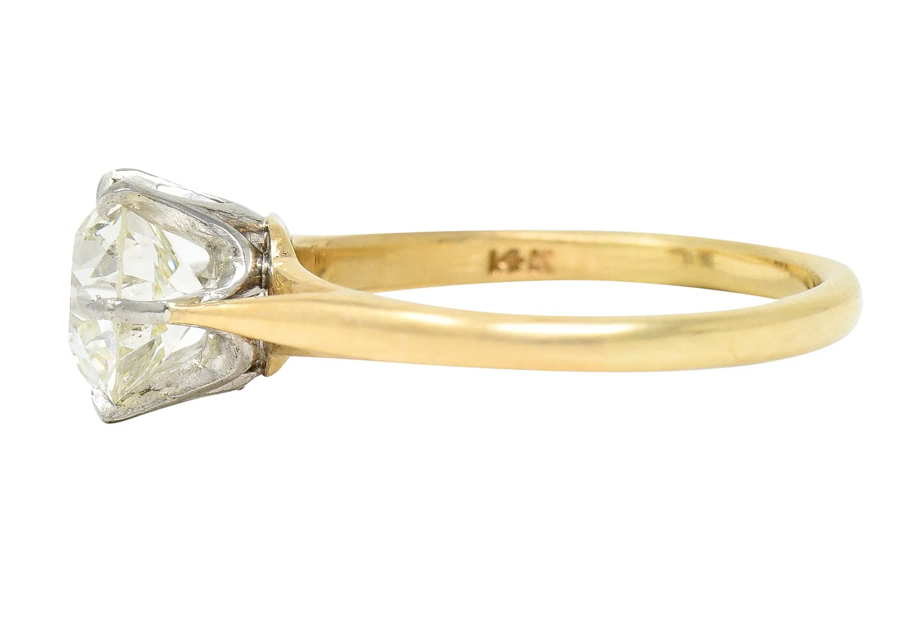 Vintage Old European 1.41 CTW Diamond Platinum 14 Karat Yellow Gold Solitaire Engagement Ring GIA