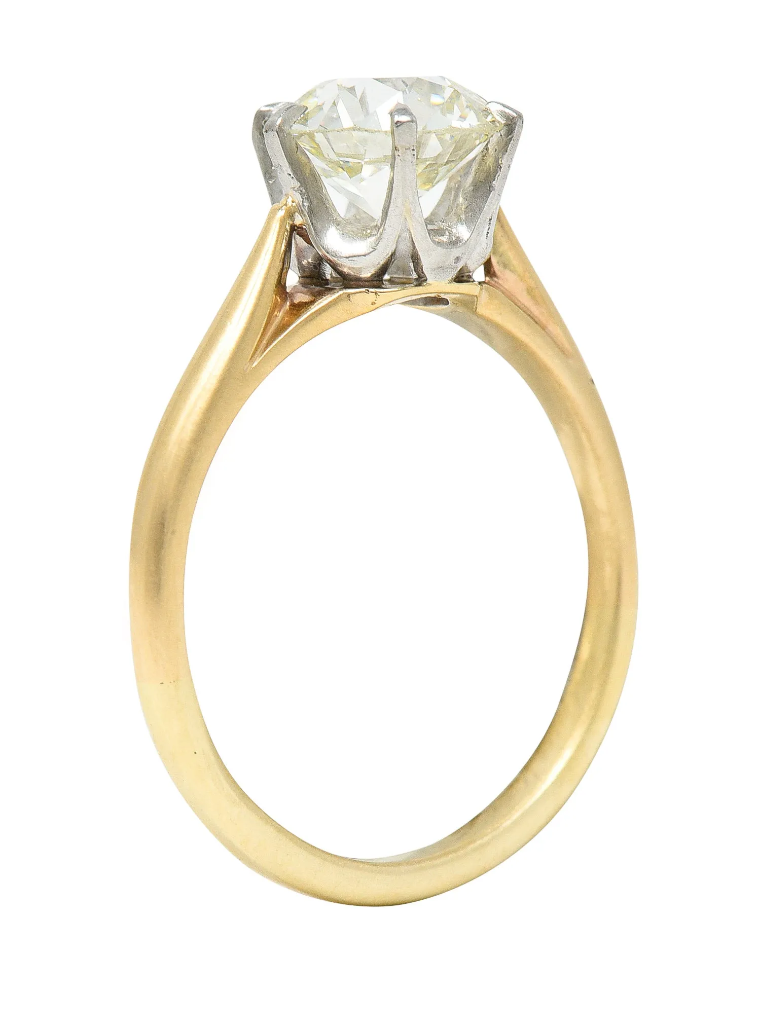 Vintage Old European 1.41 CTW Diamond Platinum 14 Karat Yellow Gold Solitaire Engagement Ring GIA