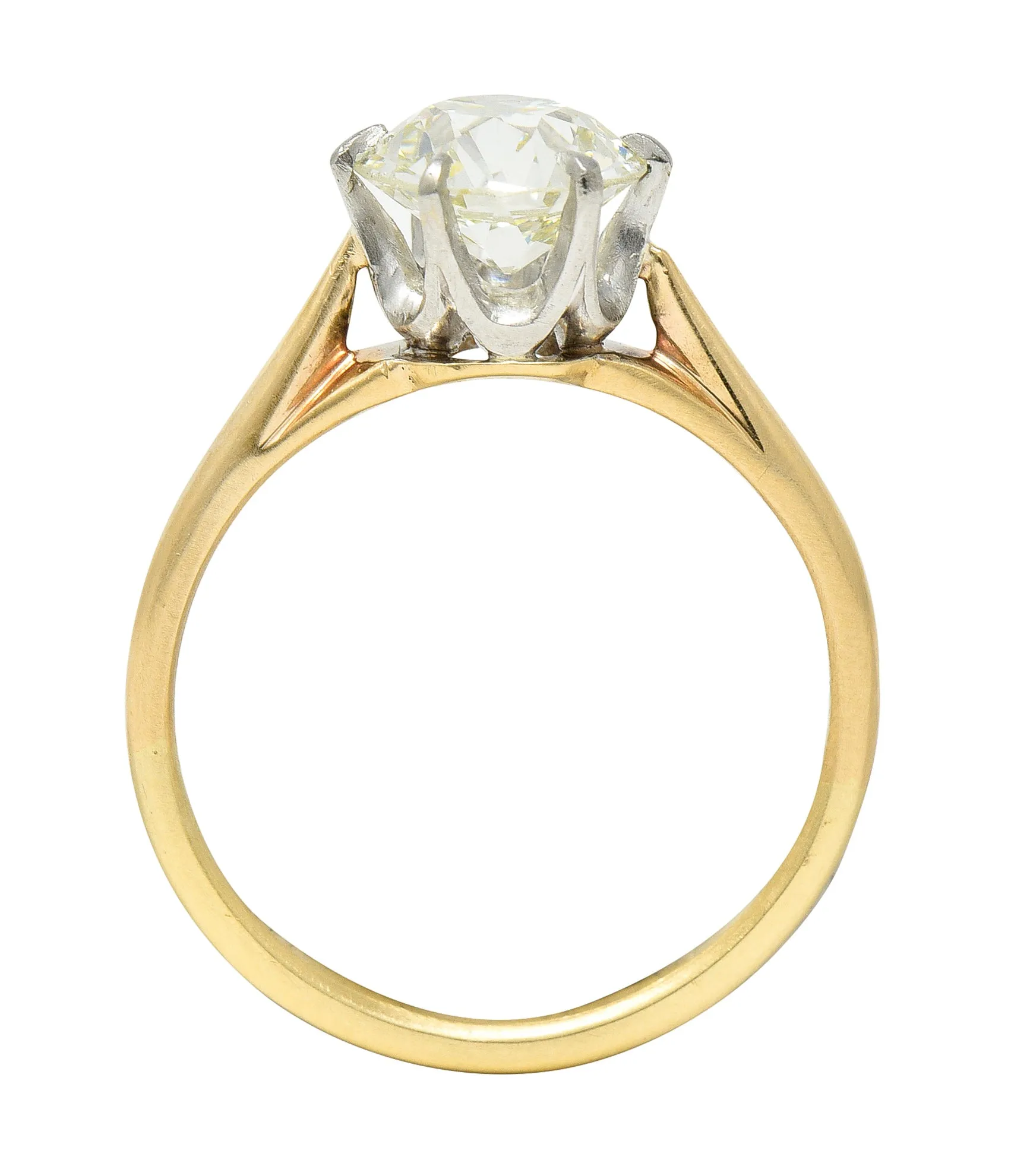 Vintage Old European 1.41 CTW Diamond Platinum 14 Karat Yellow Gold Solitaire Engagement Ring GIA