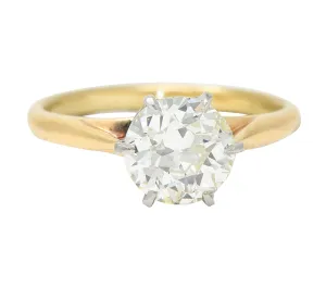 Vintage Old European 1.41 CTW Diamond Platinum 14 Karat Yellow Gold Solitaire Engagement Ring GIA