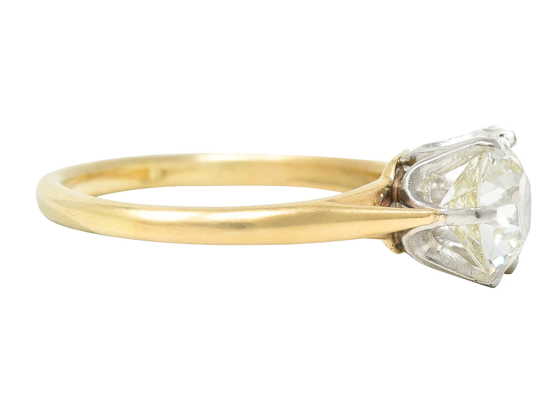 Vintage Old European 1.41 CTW Diamond Platinum 14 Karat Yellow Gold Solitaire Engagement Ring GIA