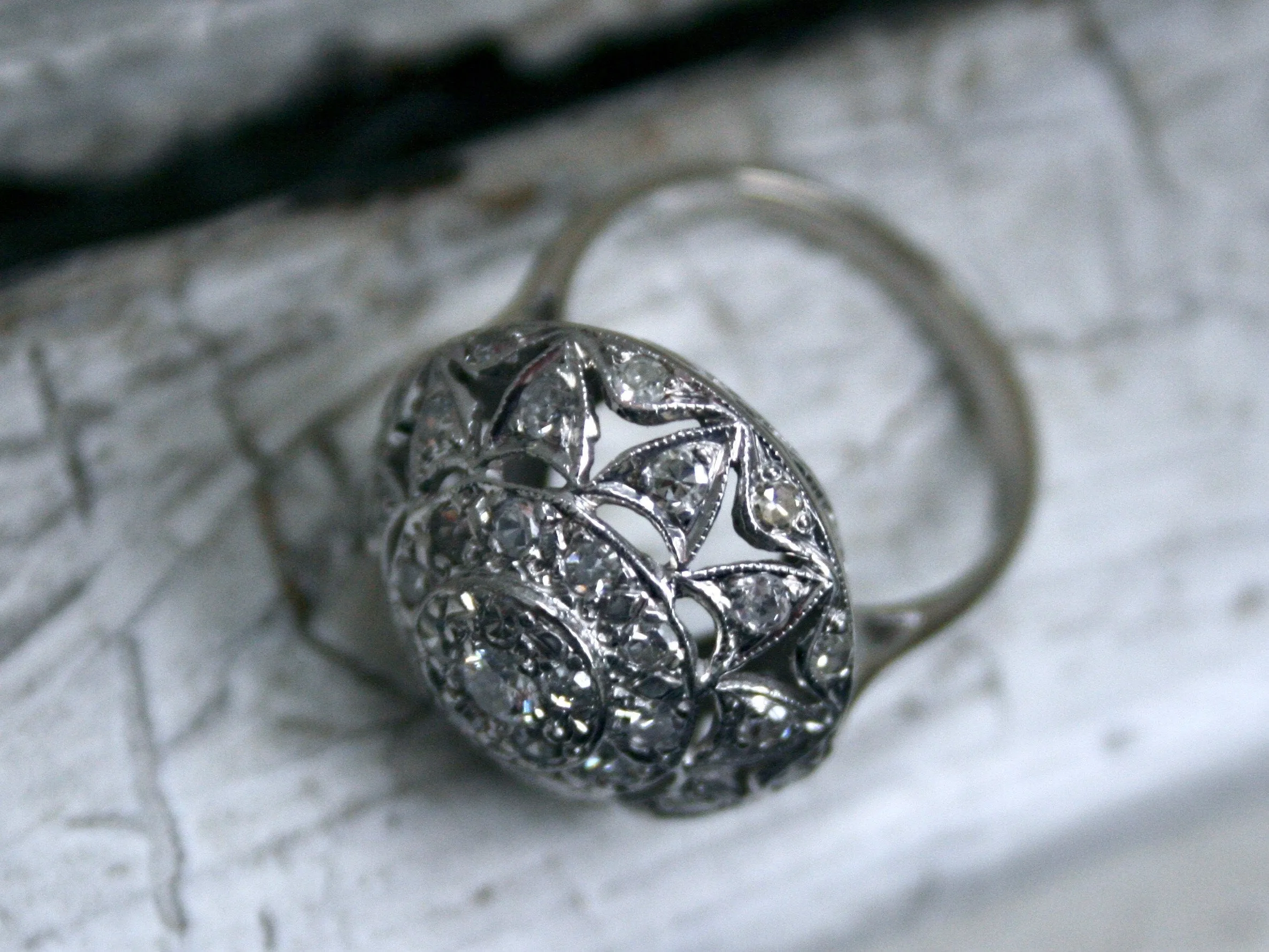 Vintage Pave 14K White Gold Diamond Cluster Engagement Ring - 1.09ct.