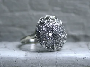 Vintage Pave 14K White Gold Diamond Cluster Engagement Ring - 1.09ct.