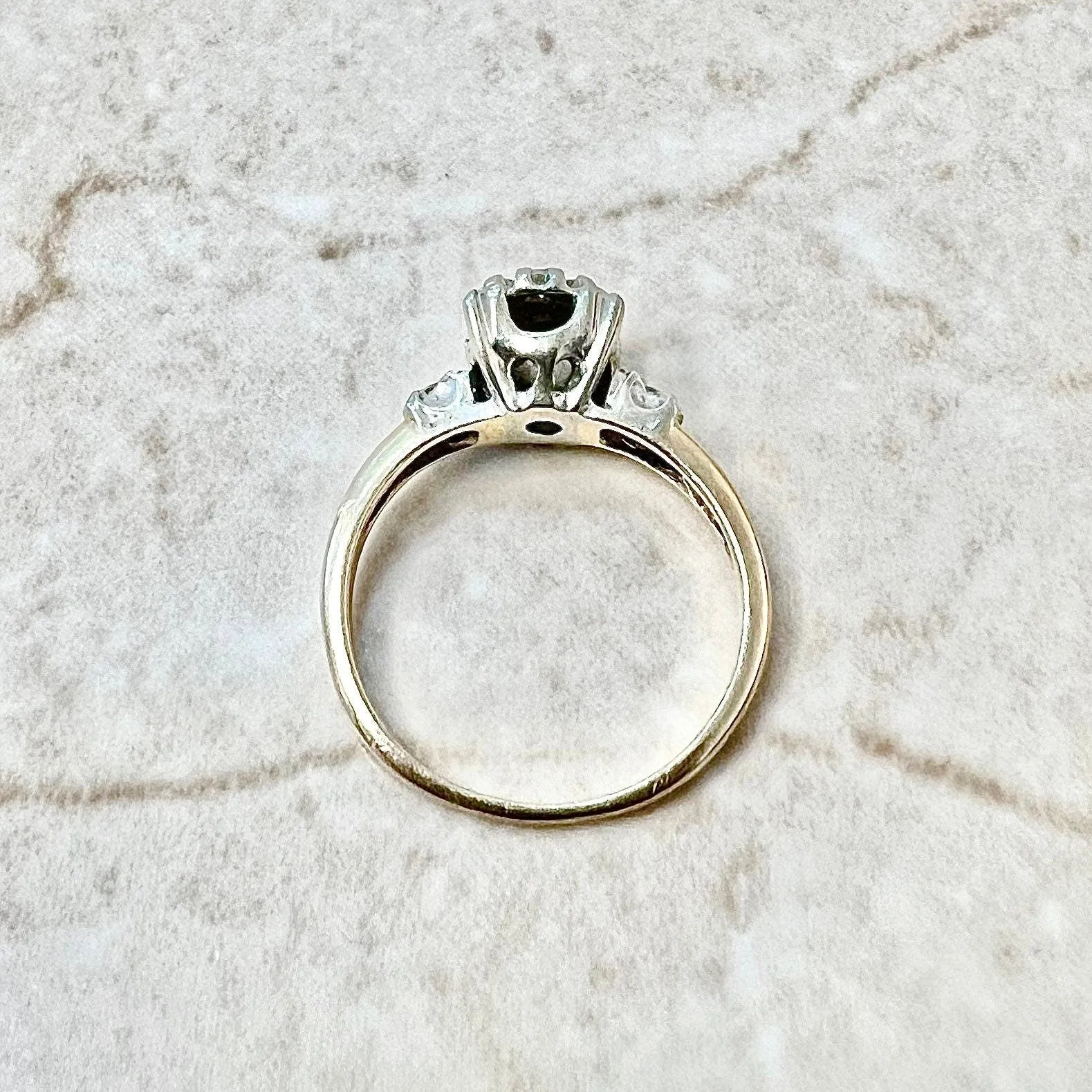 Vintage Retro 14 Karat Yellow & White Gold Diamond Cluster Ring