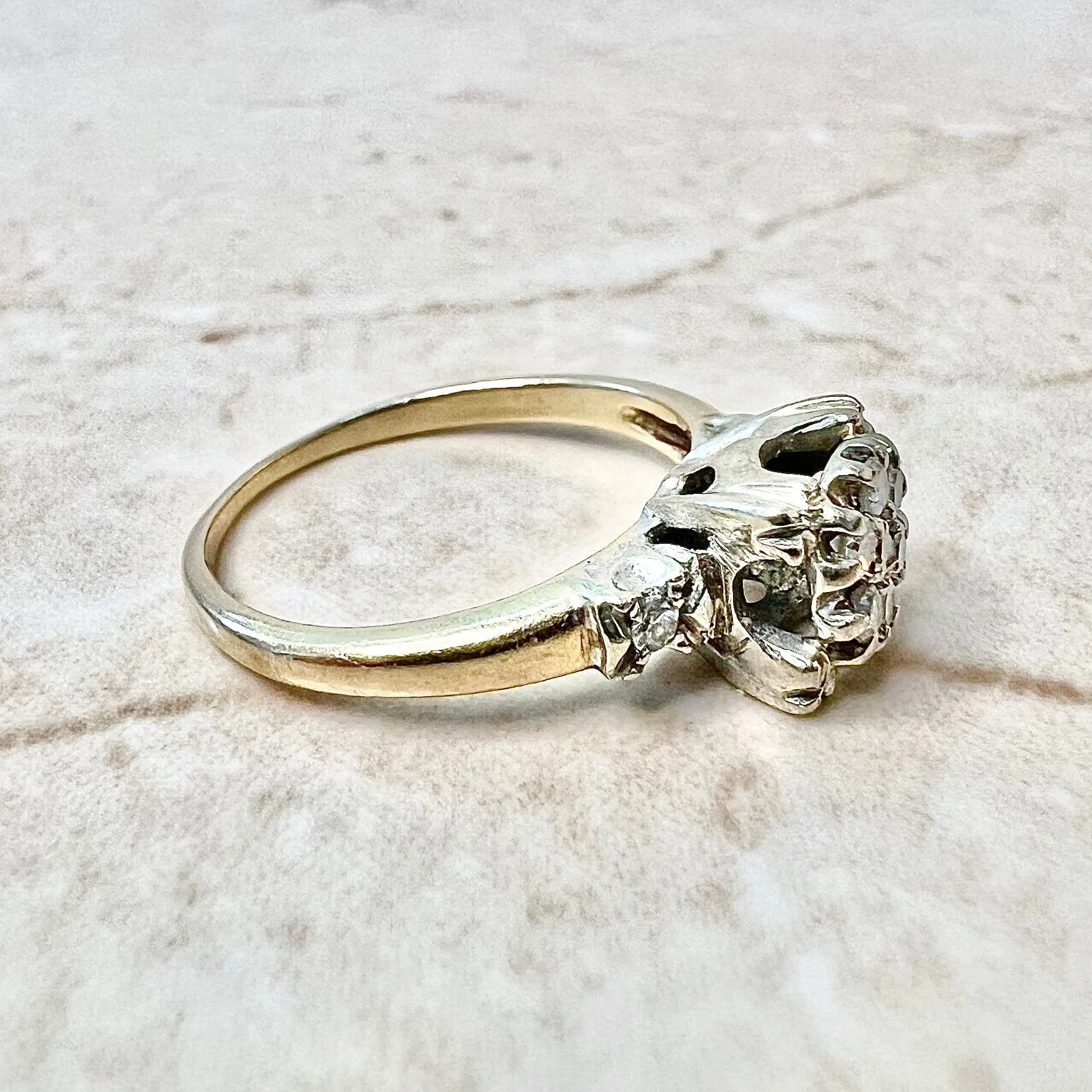 Vintage Retro 14 Karat Yellow & White Gold Diamond Cluster Ring