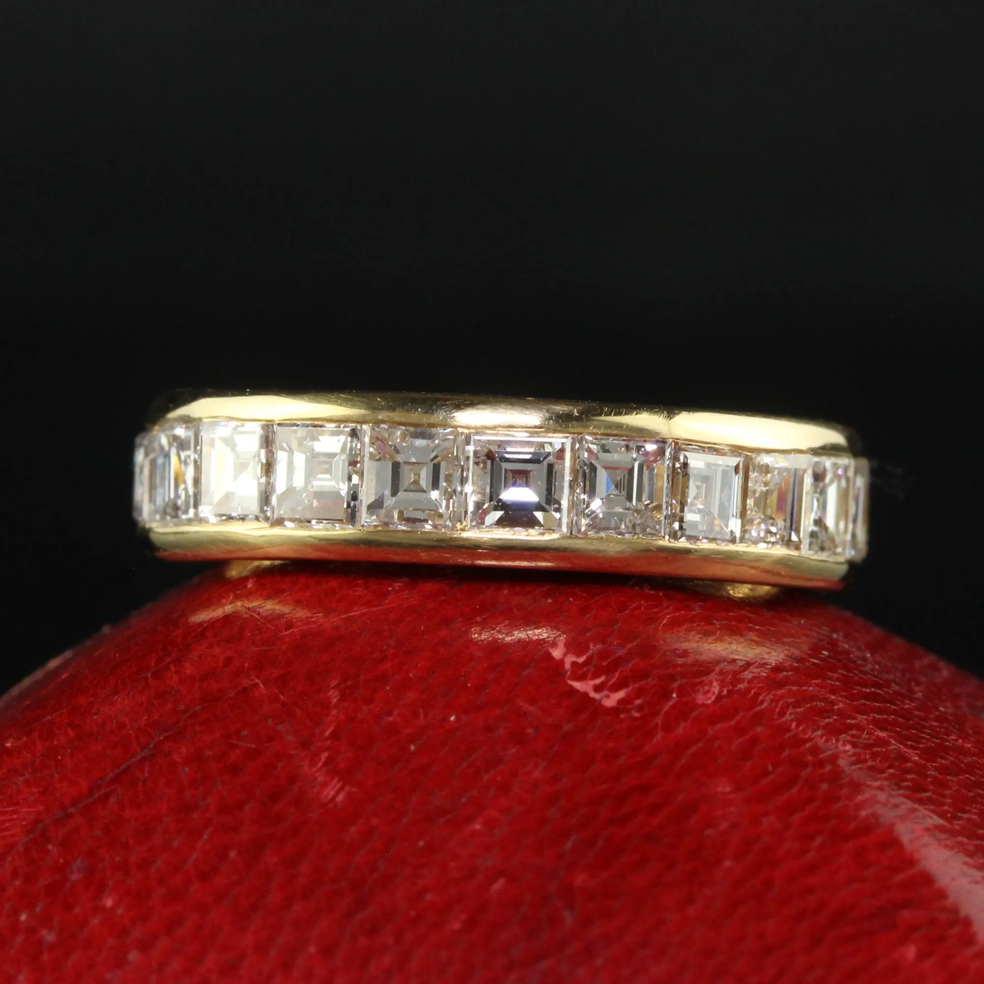 Vintage Retro Cartier 18K Yellow Gold Carre Cut Diamond Eternity Band