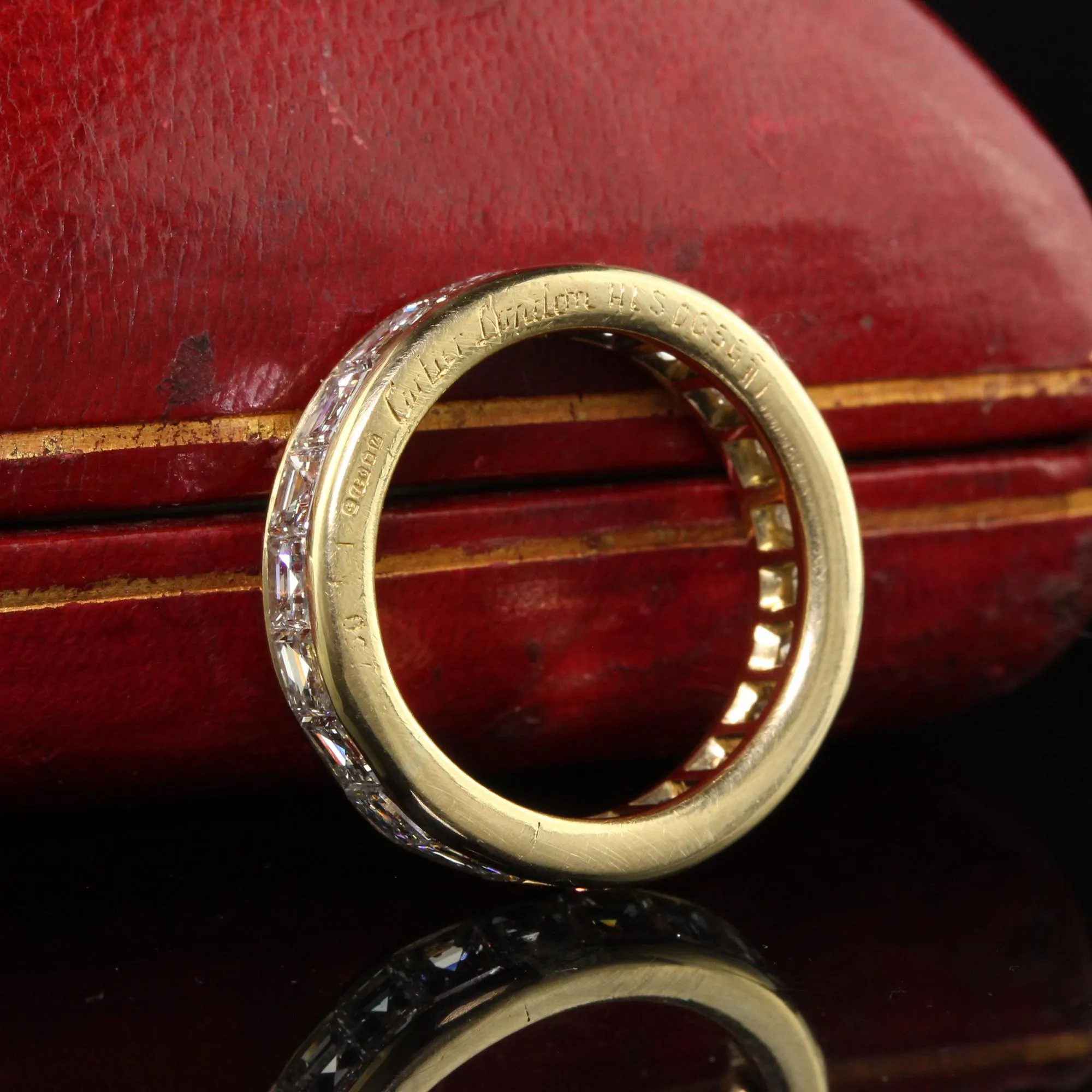 Vintage Retro Cartier 18K Yellow Gold Carre Cut Diamond Eternity Band