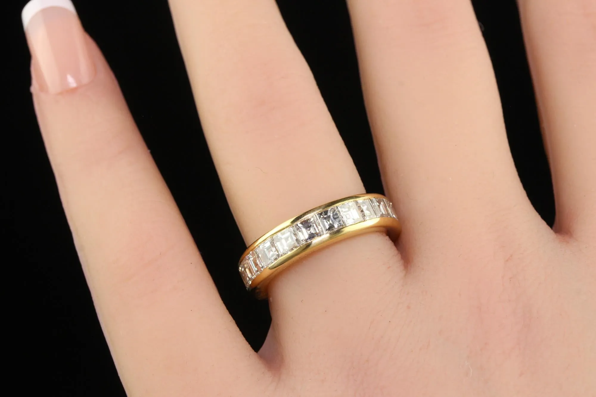 Vintage Retro Cartier 18K Yellow Gold Carre Cut Diamond Eternity Band