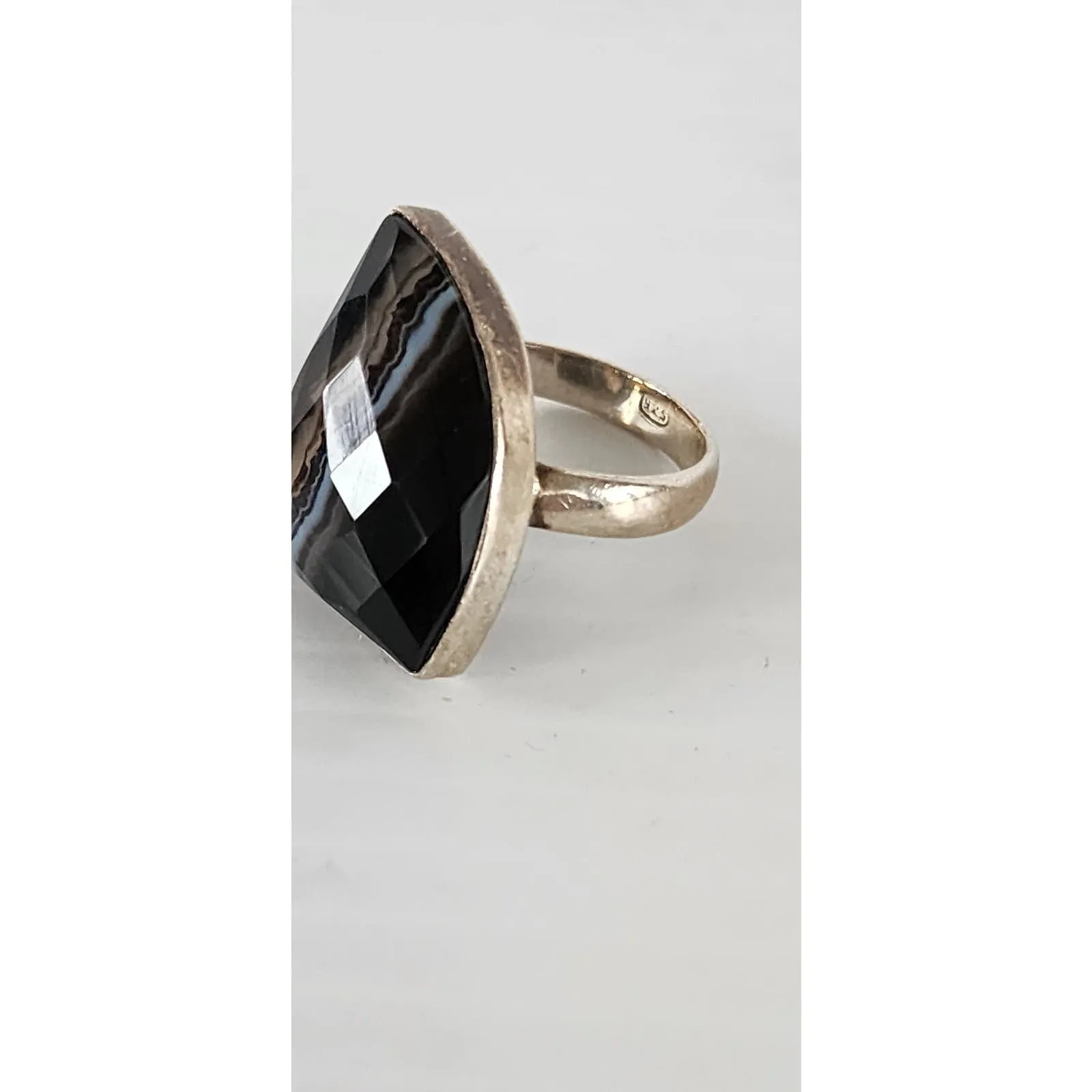 Vintage Ring Striped Onyx Sterling Silver Size 8