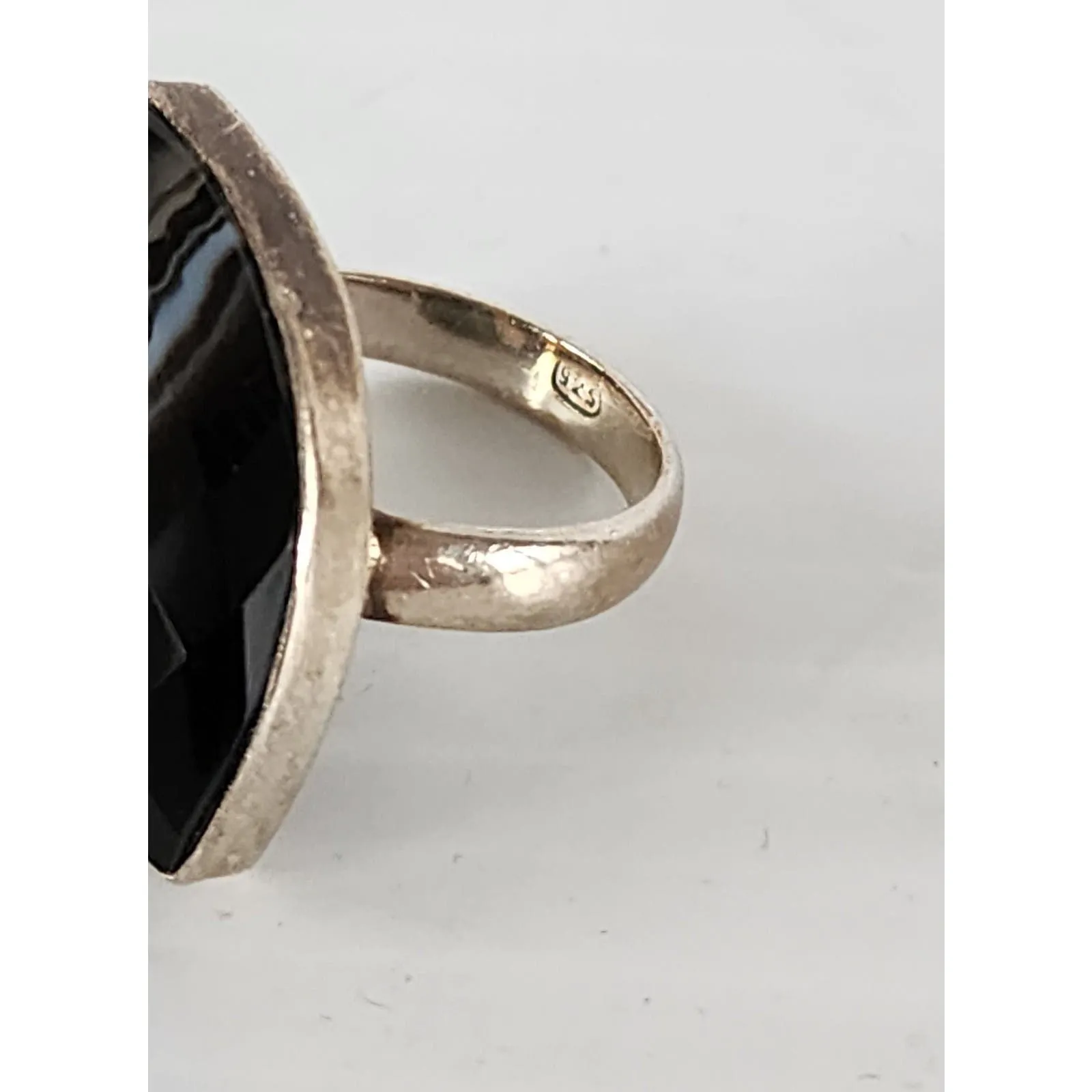 Vintage Ring Striped Onyx Sterling Silver Size 8