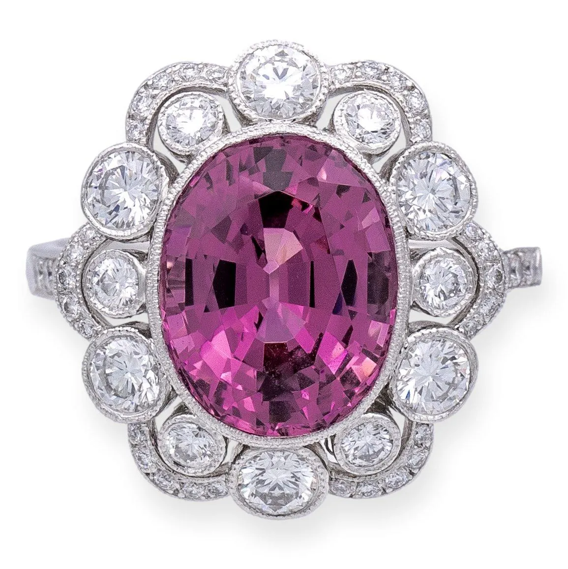 Vintage Tiffany & Co. Platinum Oval 5.20ct Pink Spinel and Diamond Ring