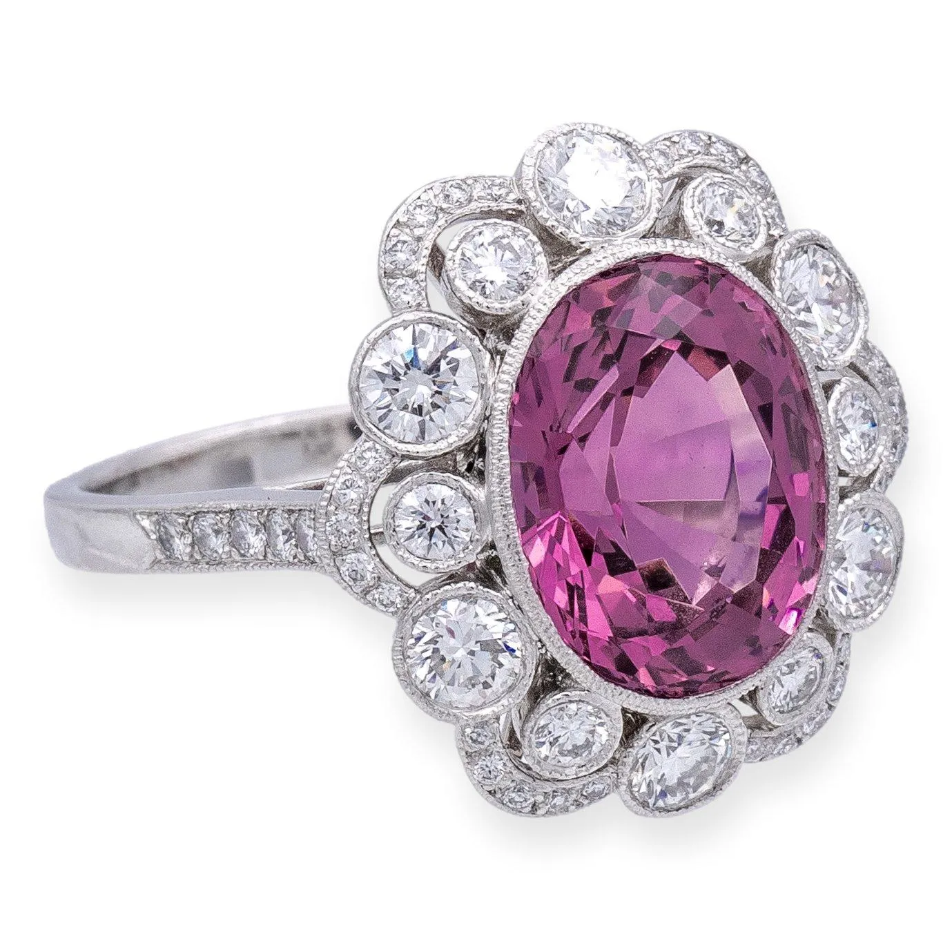 Vintage Tiffany & Co. Platinum Oval 5.20ct Pink Spinel and Diamond Ring