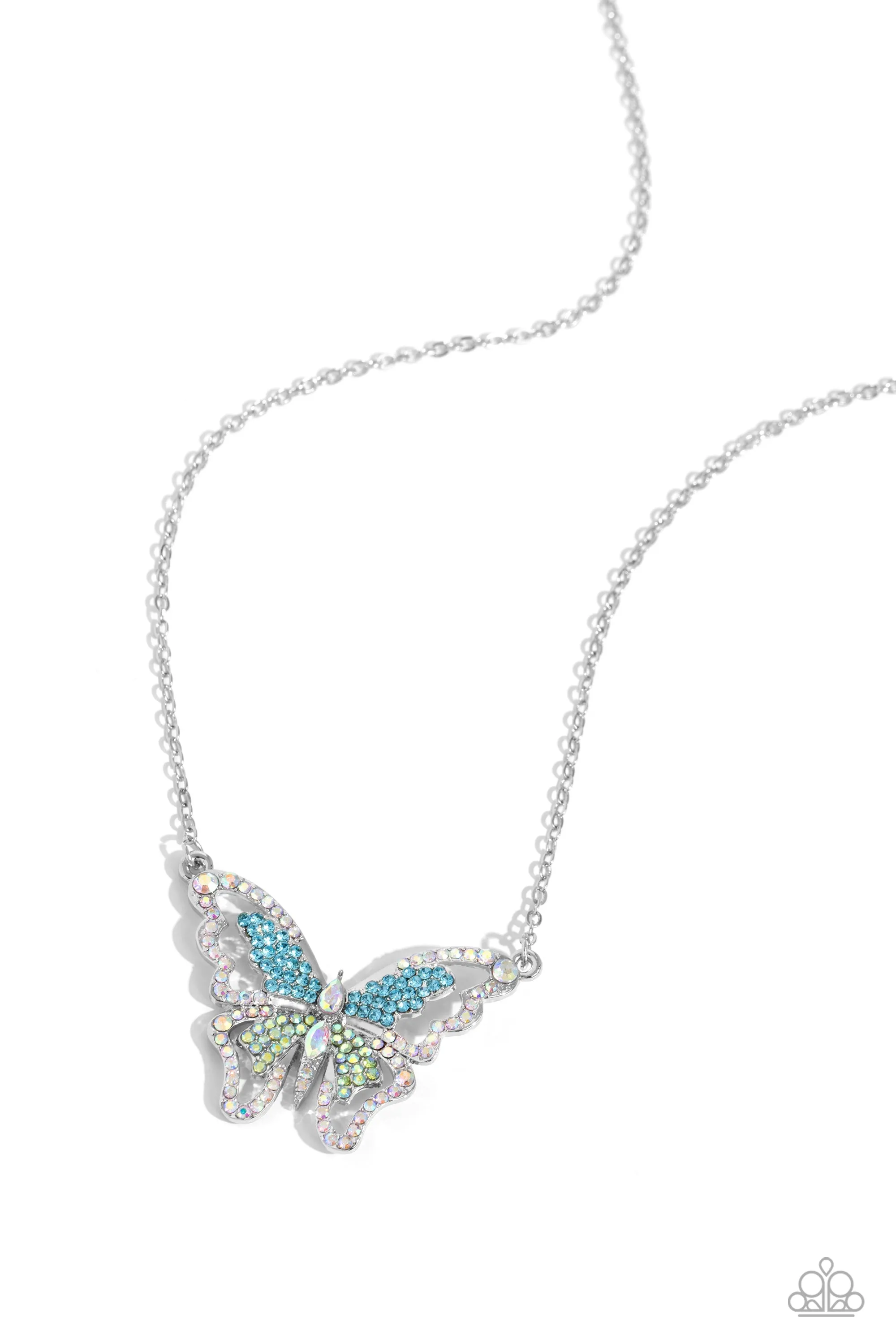 Weekend WINGS - Multi - Green, Blue, and Iridescent Rhinestone Butterfly Paparazzi Short Necklace