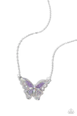 Weekend WINGS - Purple - and Iridescent Rhinestone Butterfly Paparazzi Short Necklace
