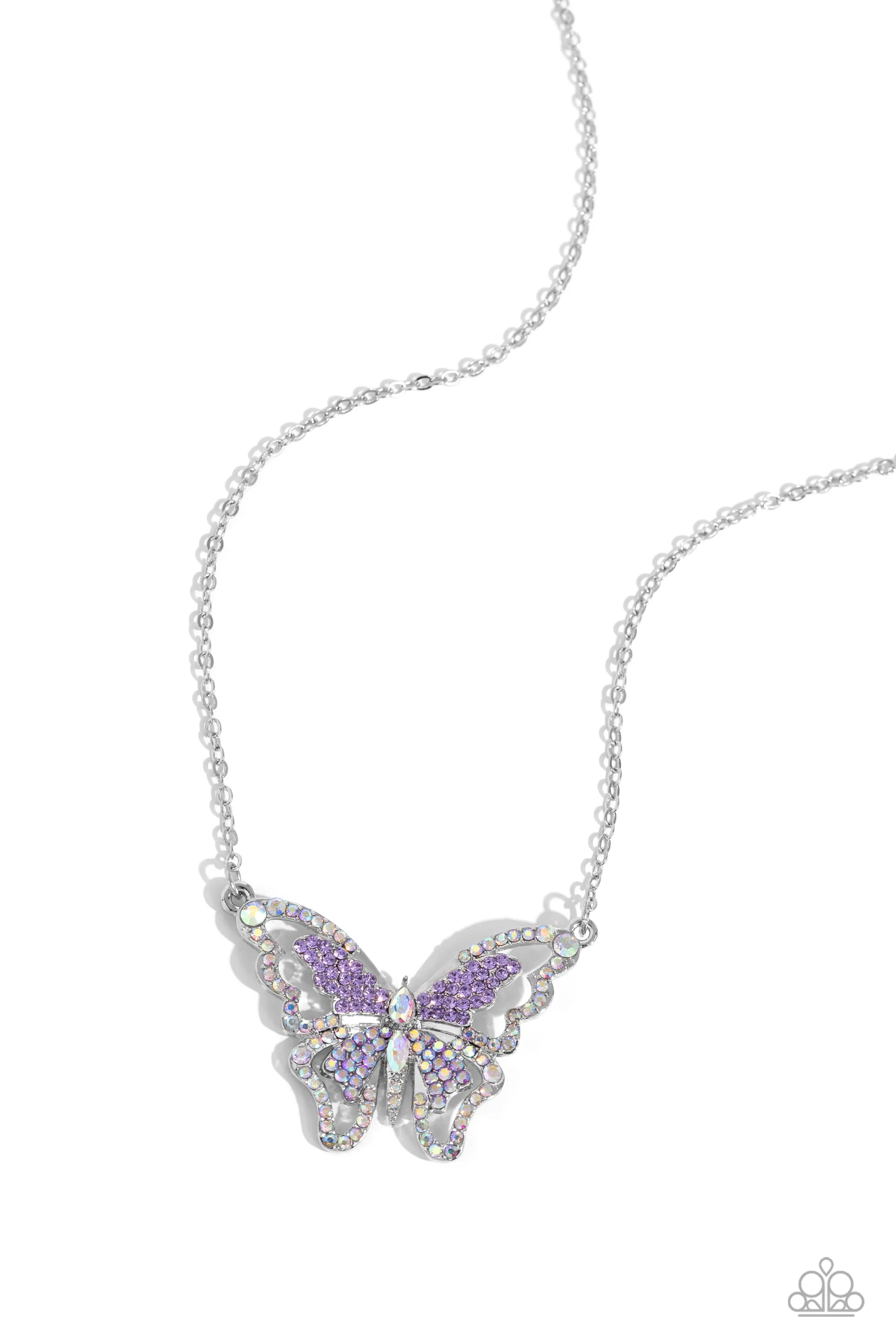 Weekend WINGS - Purple - and Iridescent Rhinestone Butterfly Paparazzi Short Necklace