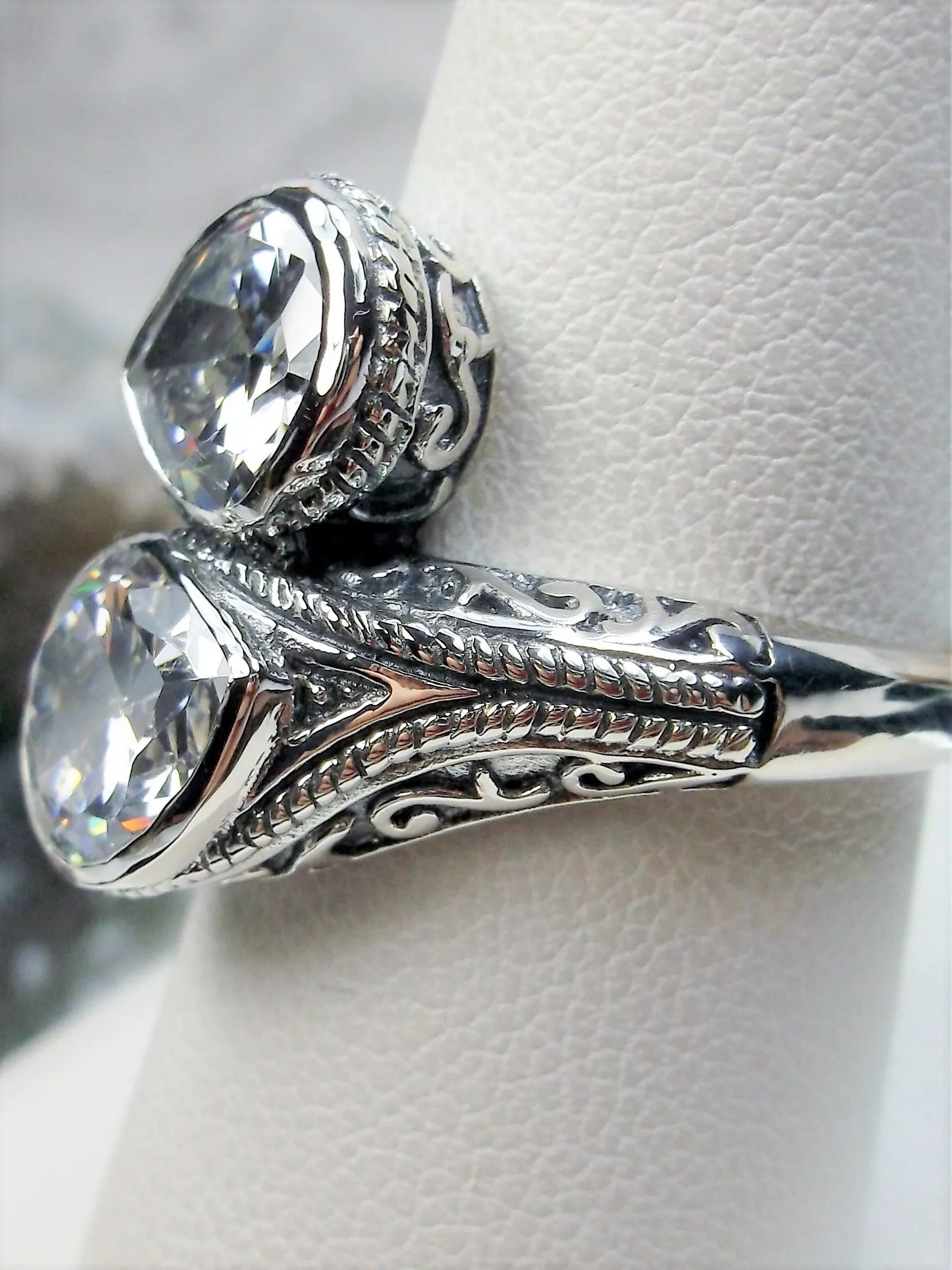 White CZ Ring, Teardrop Swirl Snake Eye, Art Deco Jewelry #D221