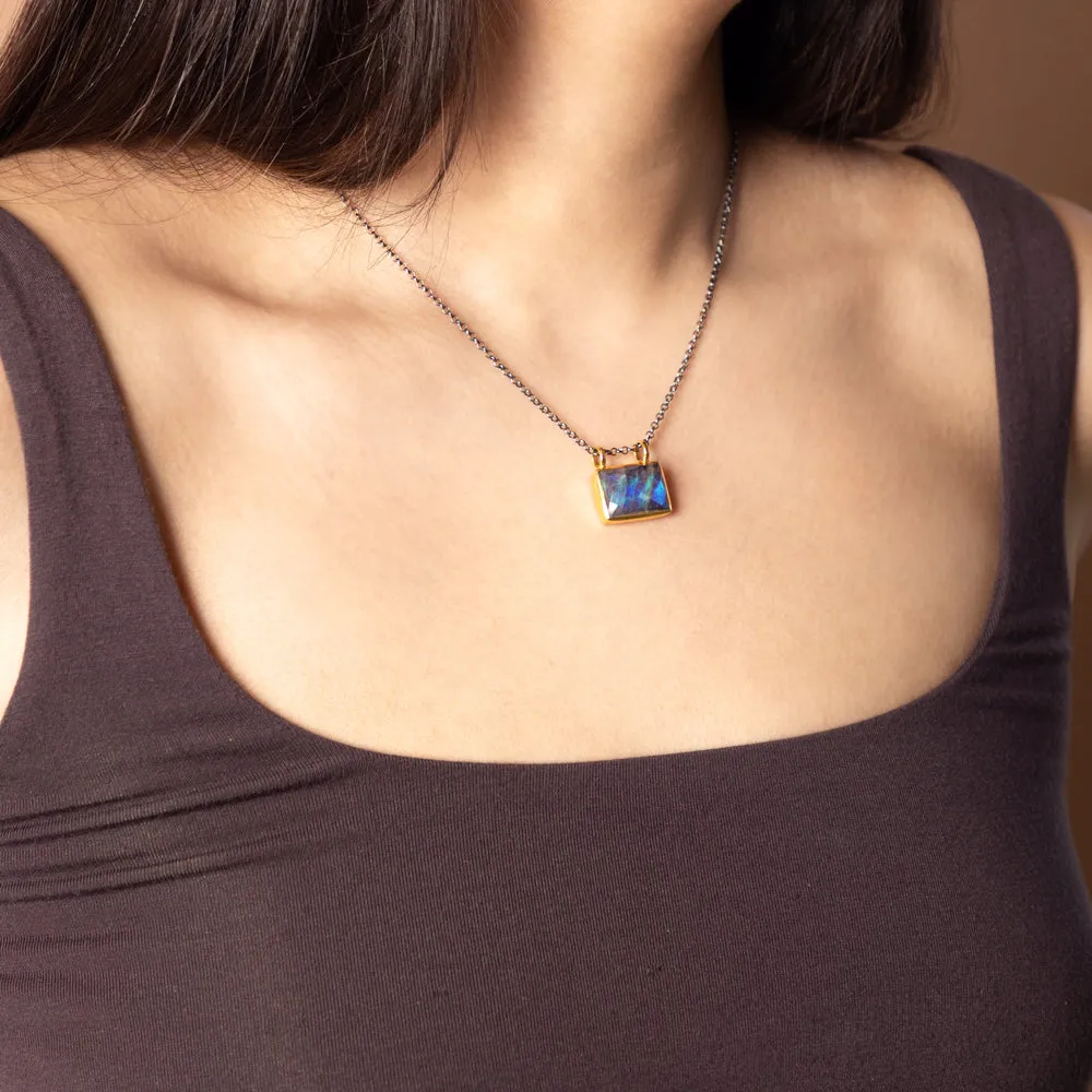 Window to the Soul Necklace in Labradorite & Gold & Antiqued Silver