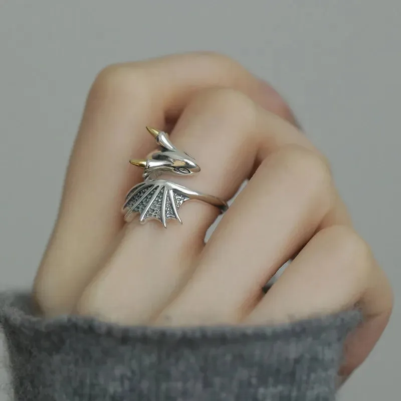 Wing Dragon Punk Ring for Women Girl Party Gift  Retro Hiphop