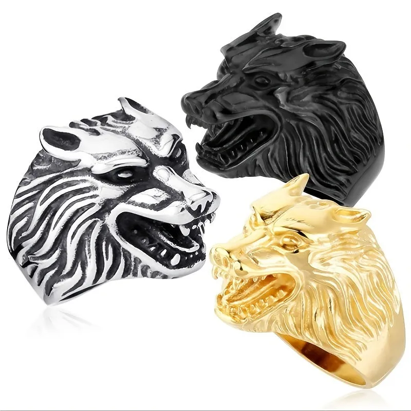 Wolf Men's Punk Ring Stainless Steel Vintage Retro Gothic Jewelry Size 7-13